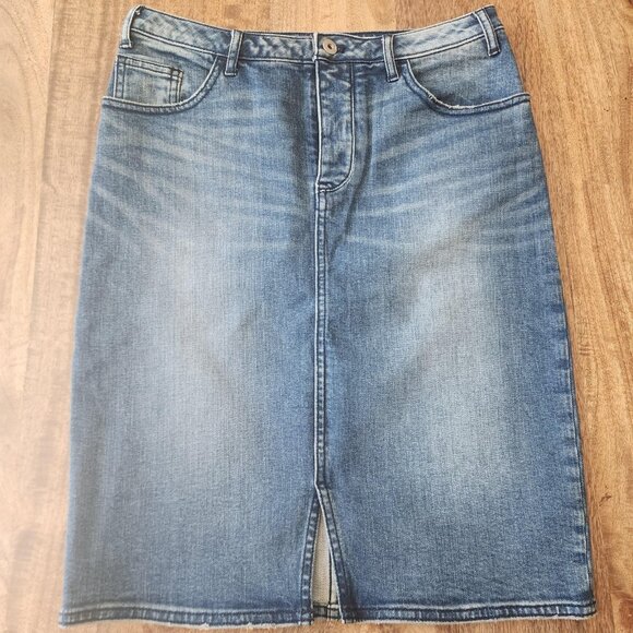 Pilcro and the Letterpress Skirt Womens 6 Blue Denim Pencil Slit Anthropologie - Picture 1 of 11